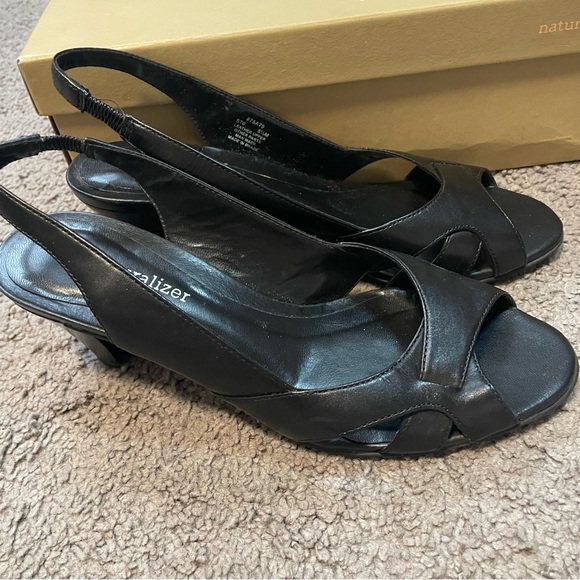 Naturalizer Leather Upper Black Slingback Peep Toe Pumps Women’s 5.5M Low-Heel - Picture 4 of 7